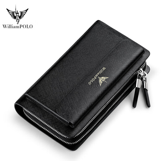 WILLIAMPOLO英皇保罗手包男牛皮双拉链手拿包大容量男士钱包父亲节礼物送爸爸 黑色