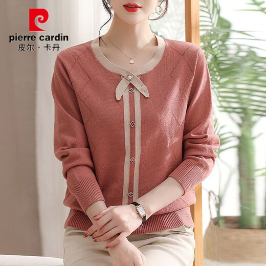Pier Cardin, jeune mère, robe Tempérament Shirt Tript Spring and Automn Sweater Automne Base Buthirt Nouveau haut à manches longues lâches TT698 # Bourgogne M 95-105Jin [Jin est égal à 0,5 kg]