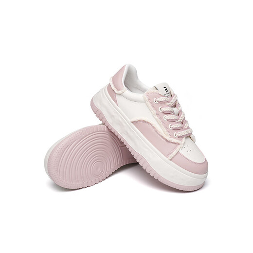 Red Dragonfly Thick Sole Board Shoes Women's New Contrast Color Retro Sports Shoes Knitted Frail College Dissolved Shoes WTB13579 Pink 38