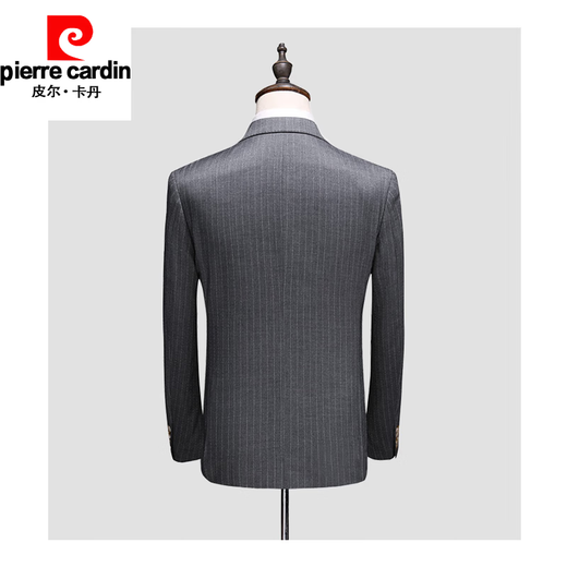 Pierre Cardin Light Luxury High-end Brand Men's Clothing Double-breasted Business Suit Suit Men's Korean Style Slim Groom Wedding Dress British Style Striped Custom Suit Versatile New Knitted Gray Two-piece Set S/46