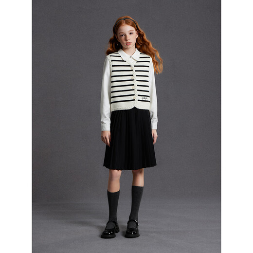 ELLE KIDS children's clothing French preppy style soft velvet waist shirt girls autumn and winter versatile base shirt white 120 (110/120)