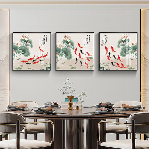 Xiaolulin Chinese style Jiuyu drawing decoration painting restaurant painting study office tea room hanging painting entrance entrance cabinet living room mural 15911 surplus year after year fabric painting 40*40 black frame (gold frame requires note