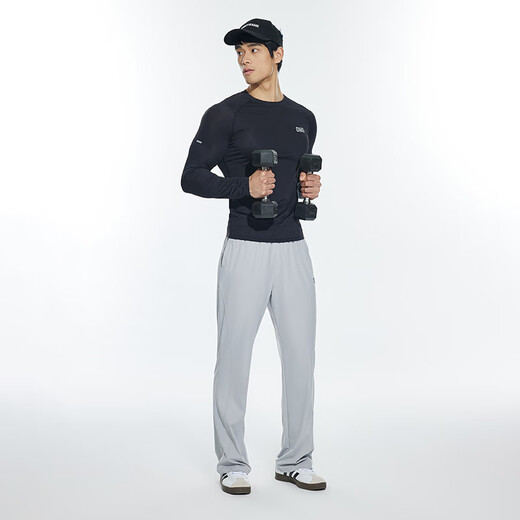 OMG high elastic sports fitness clothing men's training running tights spring and autumn long-sleeved T-shirts cool quick-drying clothes slim mysterious black XL