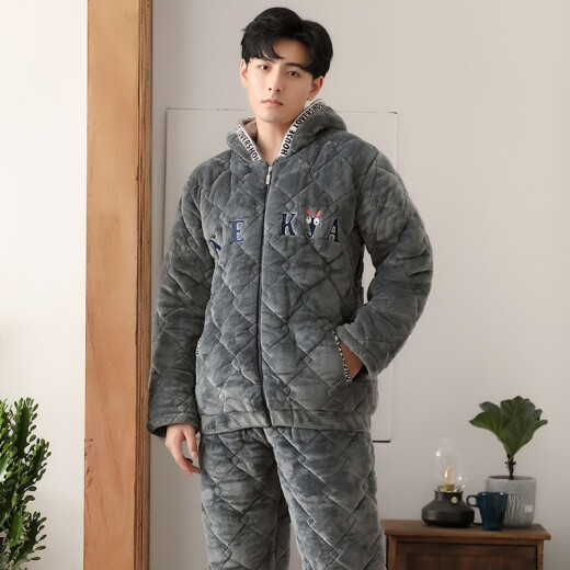 Banxinle (Banxinle) Dreischichtig eingedickte Baumwollpajamas Winter warme Heimkleidungsset plus Samt Baumwolle Winter mit Kapuze-Kleidung YTJ-6623# Kapuzenset Frauen XL170 (110-130jin [Jin gleich 0,5 kg]))