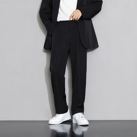 
Foss Phil casual pants for men spring and summer loose straight ice silk pants for men draped wide-leg sports thin suit pants black XL