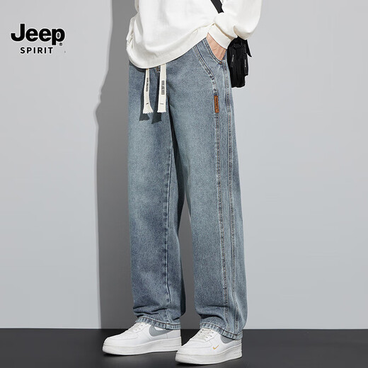 JEEP SPIRIT吉普宽松直筒复古牛仔裤男2025夏季薄款男士阔腿美式工装长裤子 1518怀旧蓝 常规 L 【110斤-130斤】