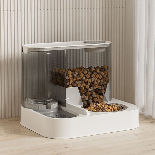 Hartley Silent Circulating Living Water Drinking Machine for Dogs and Cats, Automatic Feeding Basin with Wet and Dry Separation, Large-Capacity Integrated Double Bowl, Automatic Feeding + Automatic Water Feeding (Minimalist Gray)