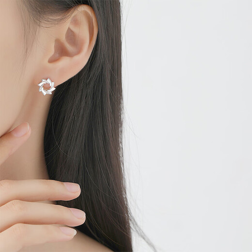 TTMIX platinum pt950 earrings for women, white gold whirling windmill earrings, shiny earrings for my wife 3.3-3.5g