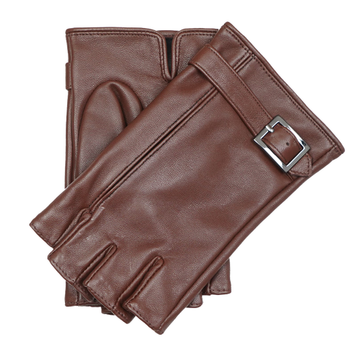 NOOLDERS Men's Warm Genuine Leather Gloves Half Finger Driving Gloves Half Fingerless Cycling Motorcycle Sheepskin Gloves Thin Designer Style Coffee (Silk Lining) S Size