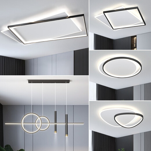 Guanmu Lampe Set Living Room Strimpes Trois chambres et deux salons Lument de plafond Luxury Luxury Modern Simple Style Restaurant Éclairage DP2131-1050 Wuji LED (blanc + noir) Installation de colis