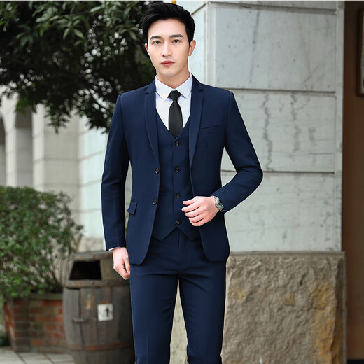Playboy suit men's jacket top young Korean style slim business casual formal wear wedding groomsmen's suit men single button wine red [suit + pants] give tie S