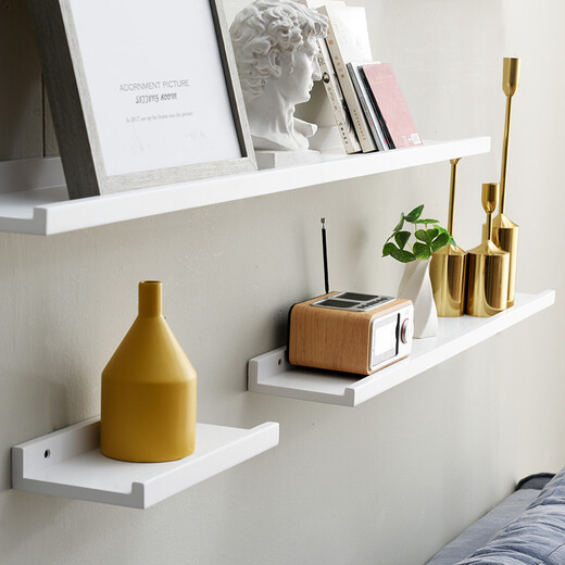 Aibiju solid wood partition wall storage rack wall bookshelf living room bedroom wall storage rack TV wall decoration shelf white 60*10cm