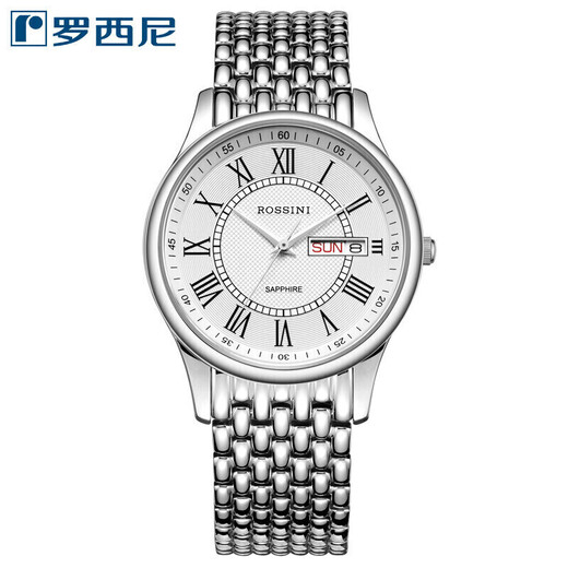 ROSSINI watch men's New Year gift men's watch waterproof ultra-thin quartz watch white disc steel band 6355
