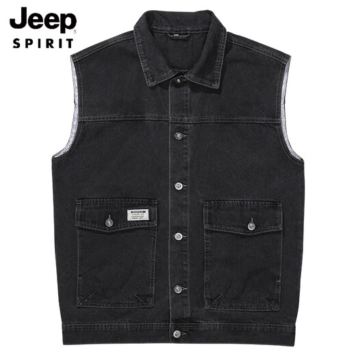 
JEEP SPIRIT 2025 Autumn New Retro Workwear Denim Vest Men's Spring and Autumn Black Sleeveless Vest Men's Vest Jacket 9215 Blue 4XL