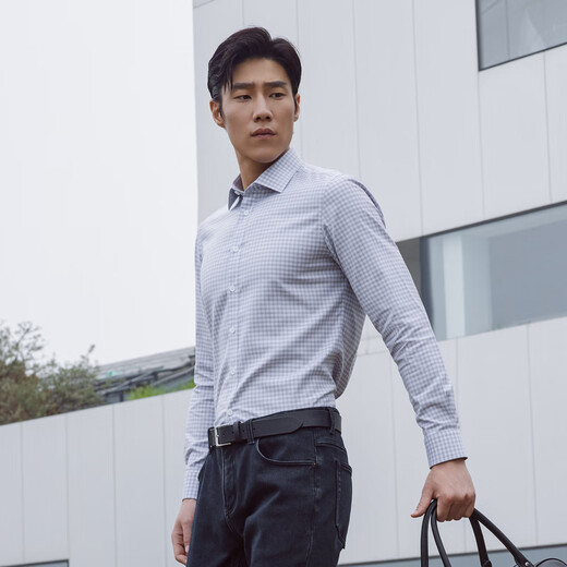 雅戈尔衬衫男免烫衬衫秋冬青年男长袖衬衫全棉格子衬衫 灰色VLDP119723DBY 41