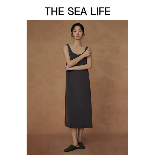 THE SEA LIFE Ohai Life Dress Women's 24 Autumn and Winter Versatile Simple Gentle Comfortable Soft Breathable Dress A13062 Alfalfa Gray M