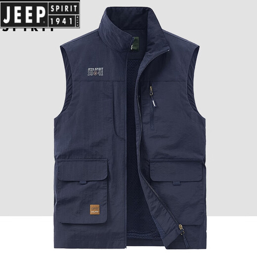 JEEP SPIRIT吉普户外工装钓鱼马甲男春秋季新款多口袋摄影休闲宽松百搭外套 军绿色(677春秋款) 3XL 建议165-180斤