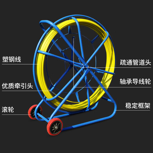 XMSJ电工穿线神器玻璃钢拉线器穿孔穿管器疏通器引线器30/100米 11150米加钢丝红轮加固中车架粗