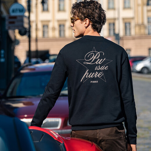 Mr. Bu Bu’s thin base sweatshirt for men’s retro printed round neck pullover new long-sleeved top KT15686 Clearance Graphite Black L (175)