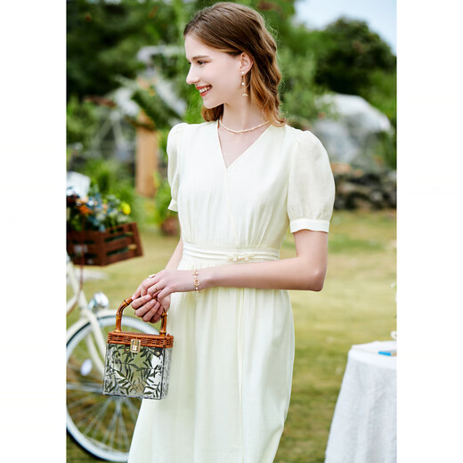 Betu women's new summer dress elegant light national style romantic dress women 2303D05 light apricot L