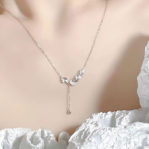 MZMZ platinum necklace women's pt950 platinum clavicle chain wheat ear pendant Double Eleven birthday gift for girlfriend and wife local warehouse/next day delivery-noble ear ear peace necklace