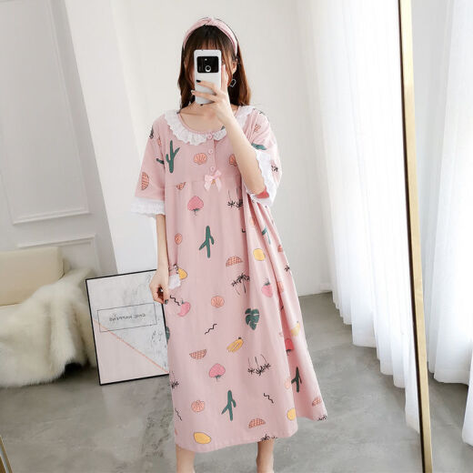 LANWEIFEILEI夏季薄款短袖女300斤公主风长款过膝睡裙胖妹妹宽松200睡衣SN7029 蓝色人掌 3XL 建议200-250斤