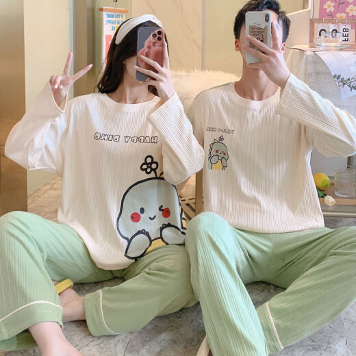 Langsha (langsha) 2 sets of couple pajamas autumn cotton long-sleeved ins dormitory wear one man and one woman spring and autumn home clothing set GXT9913- Loose and comfortable XL [two sets price] Women M+ men