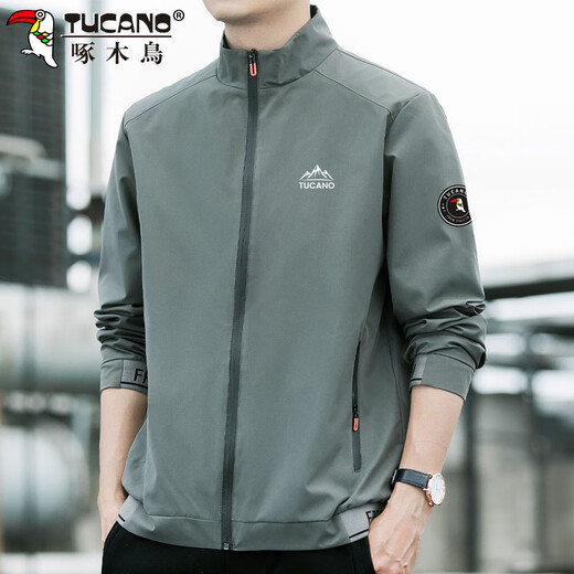 Woodpecker (TUCANO) jacket for men spring and autumn business casual jacket for men cadre loose trendy stand collar clothes for men bean gray XL