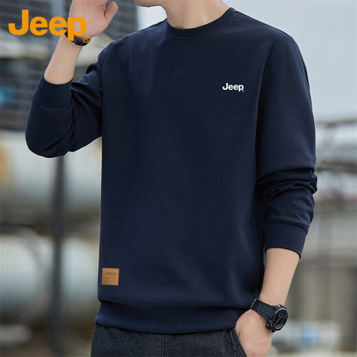 Jeep (JEEP) sweatshirt men's autumn and winter loose long-sleeved T-shirt men's round neck bottoming shirt clothes men's dark blue XL