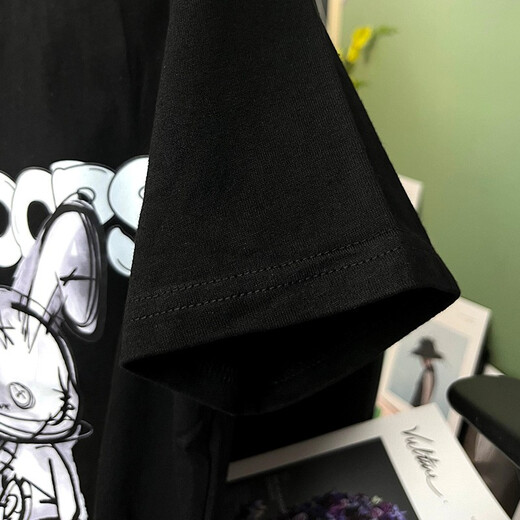 SHANIDOLUO Ropa de verano para mujeres de gran tamaño NUEVO Producto Fat Hermana Fat Slim Pareja de dibujos animados Camiseta de algodón 16835 Black XL Recomendado 100-125Jin [Jin equivale a 0.5 kg] para usar