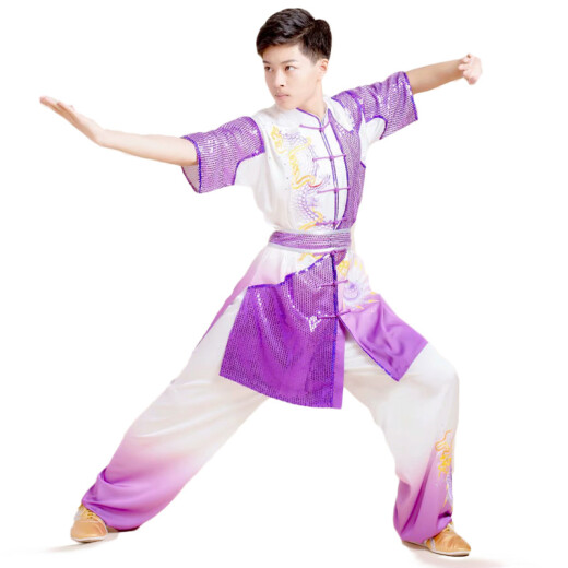 Jiayuanhang professional martial arts performance uniforms martial arts school student colorful uniforms martial arts competition uniforms practice uniforms competition performance uniforms high-end customized styles three white and blue gradient one size fits all