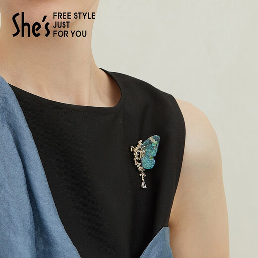 She s Qianzi celebrity style embroidered butterfly brooch high-end exquisite corsage pin silk scarf buckle birthday gift for women dark blue dark green SBB8701232C0