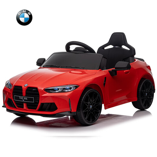 Haolaixi BMW children's electric car four-wheel car remote control toy car can sit a child and baby with a swing baby stroller, top with painted silver + soft wheel leather seat + remote control swing + Bluetooth music + portable pull rod