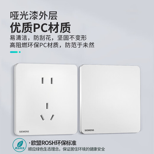西门子（SIEMENS） 纤薄款开关插座面板 磨砂哑光风睿宸系列白色 五孔10只量贩装 插座