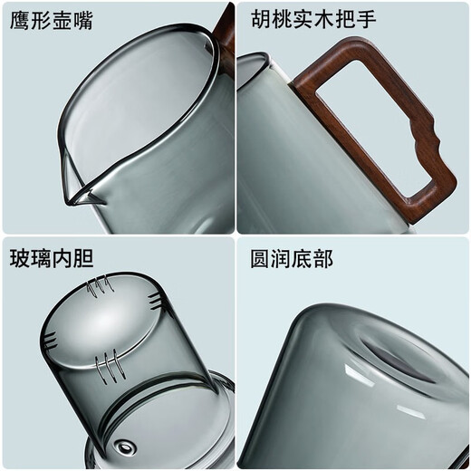 Tianxi (TIANXI) glass tea set set for home light luxury high-end appearance tea tray table living room drinking tea small tea cup kung fu brewing teapot with tea tray green gray teapot 12 pieces