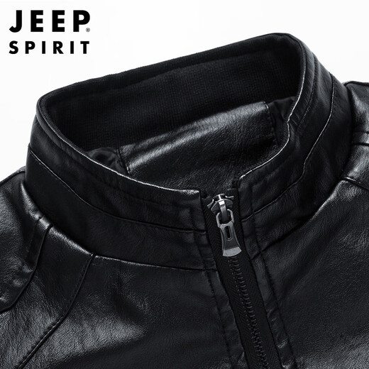 Jeep Spirit Jeep Leather Veste pour hommes Spring and Automn Stand Collar Business Locomotive Men's Clothes Black 2xl