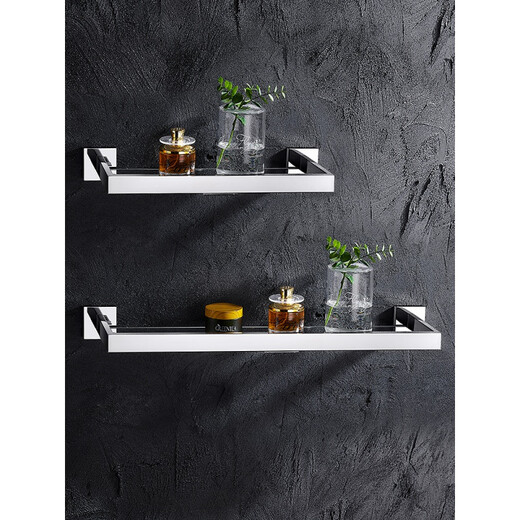 Moercheng Bathroom Glass Shelf 304 Stainless Steel Bathroom Wall Wall-mounted Washstand Cosmetics No-Punch Mirror Front Mirror 70cm-Tempered Glass Shelf No-Nail Installation