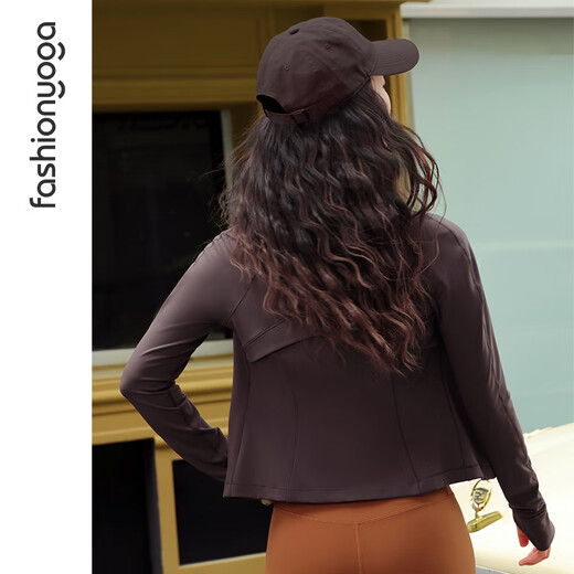 Fansheng Yoga Running Fitness Clothing für Frauen Schlankes, hüftgeschuhes kurzärztes, langärmeliges nacktes elastische Sportjacke Jacke Strickjacke FC12858 Sandelholz XL