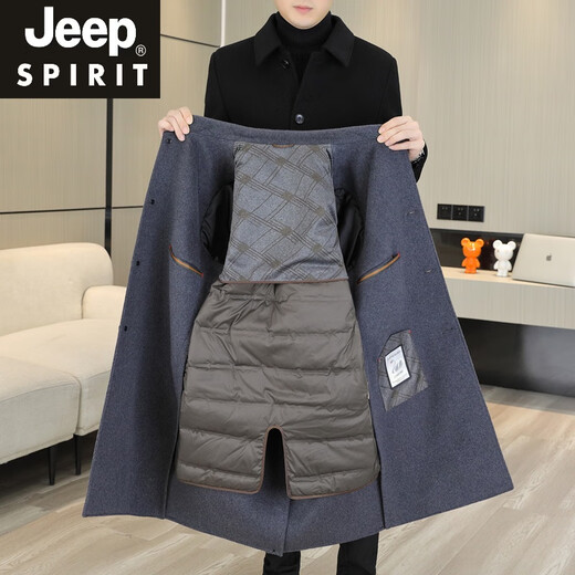 Jeep Spirit doppelseitige Wolljacke Herren Langer Wollschatzschicht Herbst und Winter verdickter Liner Kaschmirschicht Herren neues Produkt Ly2316 Marine (doppelseitiger Wollkaschmir) mittlerer Länge M (95-115jin [Jin gleich 0,5 kg]))