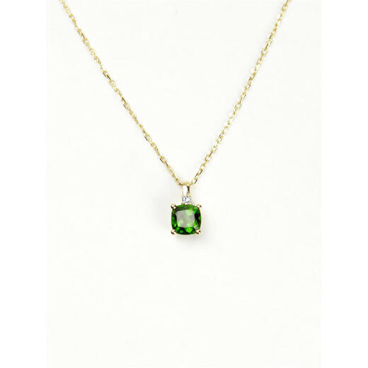 COASZE 18K gold emerald sugar cube necklace green gemstone diopside clavicle chain for girlfriend 18K gold green gemstone diamond necklace