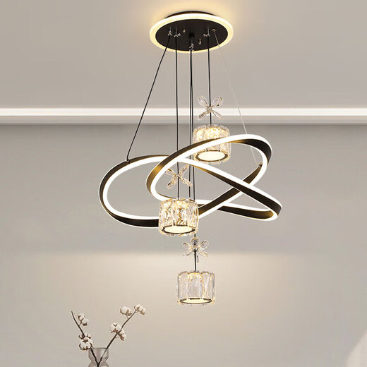 Dunjia restaurant chandelier 2025 new modern simple light luxury crystal lamp high-end bedroom chandelier Guangdong Zhongshan lamp 2099 white/A crystal cylindrical lampshade three-color dimming (no remote wall switch control)