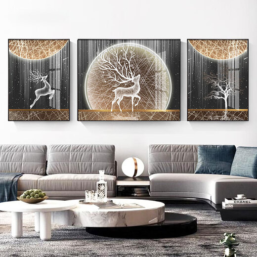 
Little Lulin living room decoration painting black, white and gray style hanging painting sofa background wall mural modern simple western wall abstract elk painting starry sky elk-15827 fabric painting 100*70 on both sides 50*70 black frame