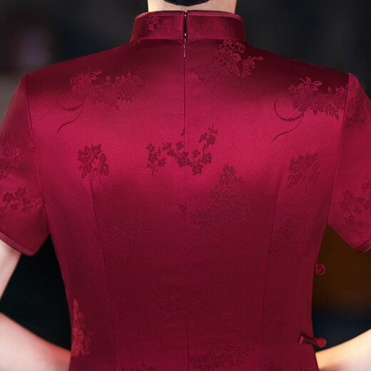 Gu Juanian's wedding mother's cheongsam dress new style acetate satin wedding cheongsam for mother-in-law's wedding banquet cheongsam high-end western style dress burgundy XL