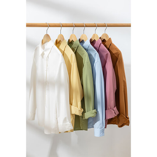 INMAN French commuter high-end long-sleeved professional shirt collection 2026 spring new style versatile shirt tops Pearl White-18518163H2 82.0% polyester fiber 18.0% cotton S