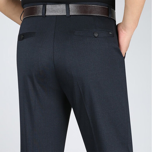 Junxinniao (junxinniao) sommer dünne dünne mittlere und ältere Freizeithosen hohe Taille losen Nicht-Eisen-Anti-Falten-Businesshosen Gerade Stretch Men's Hosen 687# Blau Größe 34 = 2 Fuß 7 Taillenumfang