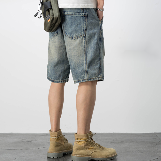 Boyuni American Casual Retro Bettler zerrissen Denim Shorts Männer lose trendige hübsche fünf Punkte Hose Dünne mittelgroße Hosen PG-719 Blau 30