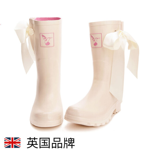 EVERCREATURES英国雨靴女雨鞋防滑水鞋女 时尚中筒 创意蝴蝶结 乳白色+蝴蝶结中筒11IDO 40(UK7)