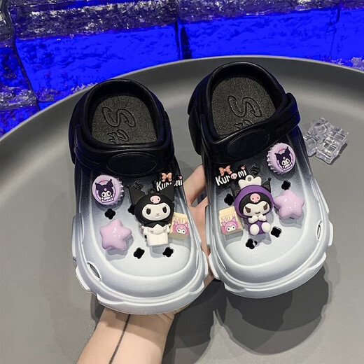 Xianzheyi Children's Slippers Girls Gradient Croc Shoes Summer Style 2024 Kuromi Girls Beach Baotou Sandals Anti-Slip Parent-child Upgraded White Pink 32-33 Inner Length 20