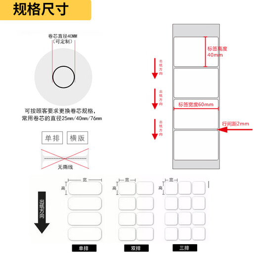 
Multi-standard PP synthetic paper self-adhesive label paper 40 width special sign waterproof oil-proof commercial price sign certificate warehouse can not tear barcode printing paper 40*15-Double row 5800 sheets item number-1049