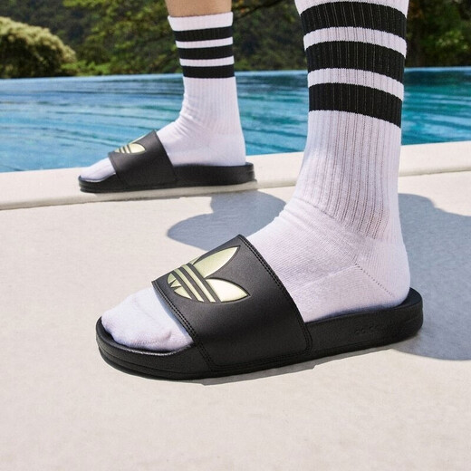 阿迪达斯 （adidas）拖鞋男鞋女鞋情侣款夏季运动拖鞋凉鞋沙滩鞋居 GZ6196黑/暗金/新配色 38